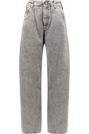 Brunello Cucinelli Jeans, Dames, Grijs, M, Katoen, Grijze Jeans met knoop en rits