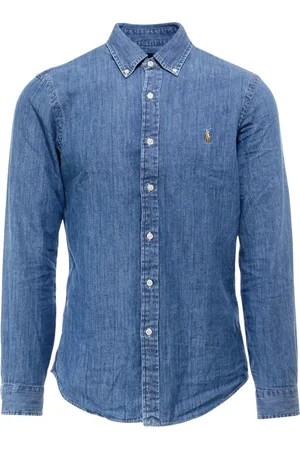 Ralph Lauren Overhemden, Heren, Blauw, 3Xl, Denim, Denim Shirt Knoopsluiting Lange Mouwen Geborduurd Logo
