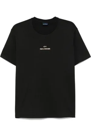 Paul & Shark Tops, Heren, Zwart, 2Xl, Zwart Logo Print Crew Neck T-shirt