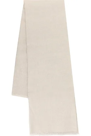 Brunello Cucinelli Accessoires, Dames, Wit, ONE Size, Kasjmier, Witte Sjaal met Franje Lurex Effect