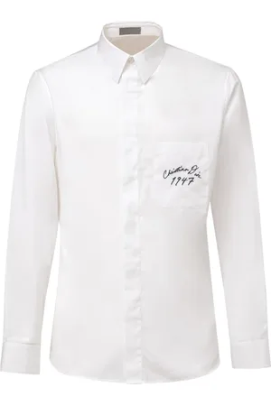 Dior Overhemden, Heren, Wit, L, Katoen, Witte Katoenen Overhemd met Handgeschreven Logo