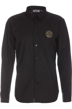 VERSACE Overhemden, Heren, Zwart, XL, Katoen, Zwarte Overhemd Upgrade voor Casual Garderobe