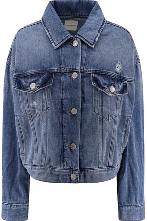 Pinko Jassen, Dames, Blauw, XS, Katoen, Blauwe Jassen met Metalen Knopen