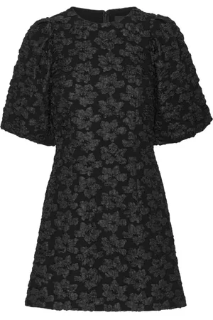 ROTATE Kleedjes, Dames, Zwart, M, Polyester, Zwarte Jacquard Mini Jurk