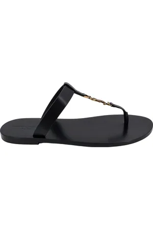 Saint Laurent Schoenen, Heren, Zwart, 44 EU, Leer, Zwarte Metalen Monogram Sandalen Leer