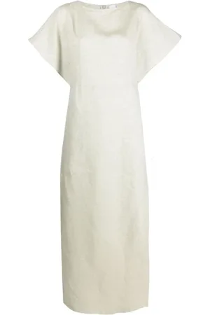 ELEVENTY Kleedjes, Dames, Groen, M, Linnen, Groene Linnen Maxi Jurk met Split