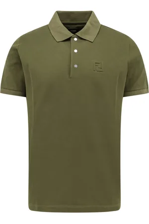 Fendi Tops, Heren, Groen, S, Katoen, Groene Polo Shirt Metalen Knoop Korte Mouw
