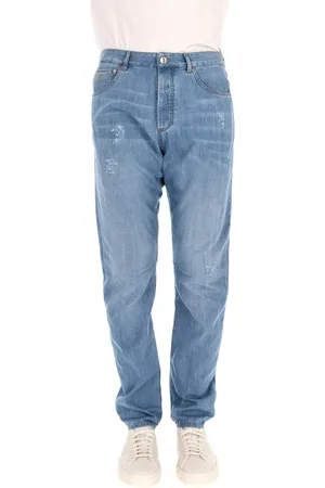 Brunello Cucinelli Jeans, Heren, Blauw, M, Denim, Superlichte Denim Jeans met Scheuren
