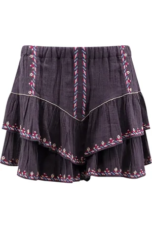 Isabel Marant Korte broeken, Dames, Zwart, M, Katoen, Geborduurde Zwarte Shorts Elastische Taille