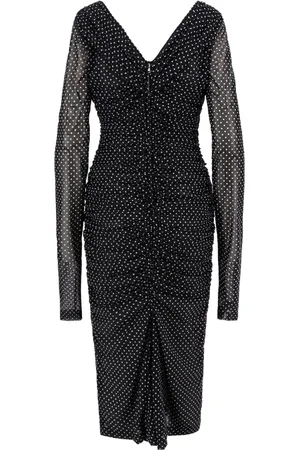 Dolce & Gabbana Kleedjes, Dames, Zwart, L, Zwarte V-hals lange mouw jurk