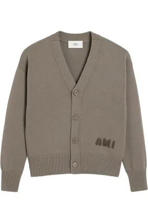 Ami Truien, Heren, Grijs, M, Geborduurde V-hals Sweater