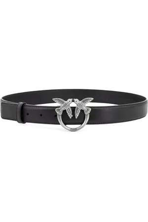 Pinko Accessoires, Dames, Zwart, XL, Leer, Zwart Love Birds Metalen Gesp Riem