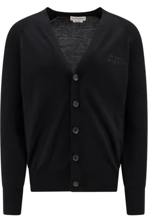 Alexander McQueen Truien, Heren, Zwart, S, Wol, Zwarte Gebreide V-Hals Trui