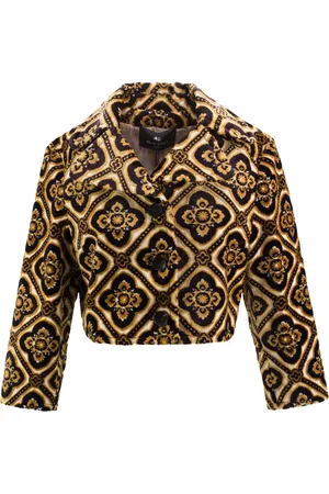 Etro Jassen, Dames, Bruin, S, Leer, Velvet Jacquard Jas met Maxi Kraag