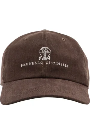 Brunello Cucinelli Accessoires, Heren, Bruin, M, Linnen, Geborduurde Logo Linnen Hoeden