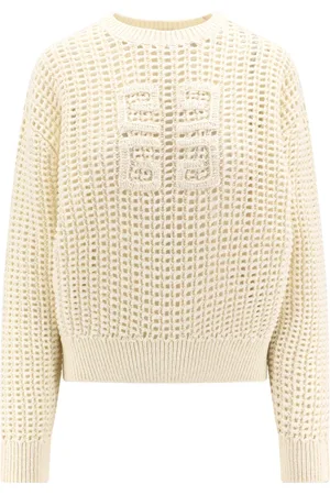 Givenchy Truien, Dames, Wit, M, Wol, Witte Geribbelde Trui Lange Mouw