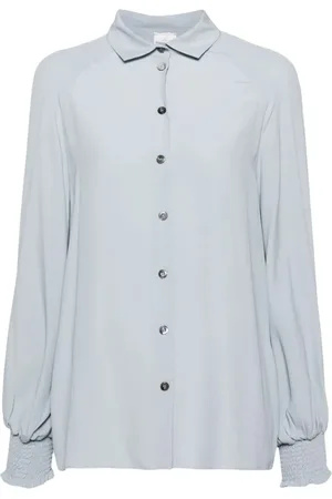 ELEVENTY Blouses & Shirts, Dames, Blauw, XL, Elegante Blauwe Lange Mouw Zijden Shirt