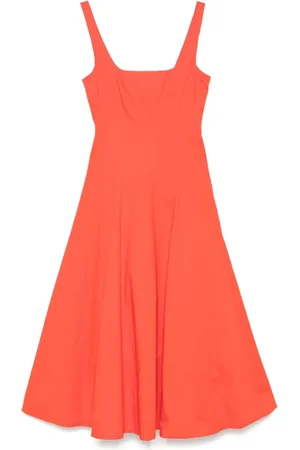 Staud Kleedjes, Dames, Oranje, S, Oranje Jurk met Vierkante Hals en Brede Bandjes
