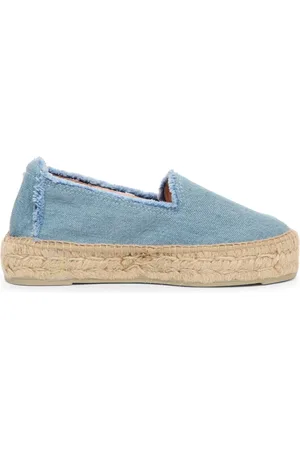 MANEBI Schoenen, Dames, Blauw, 37 EU, Denim, Denim franjes espadrilles slippers