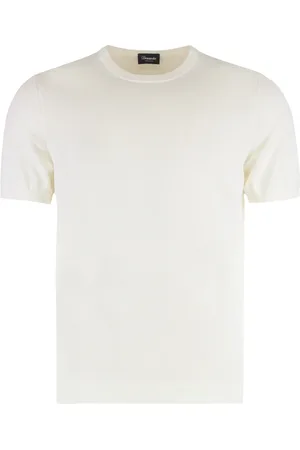 DRUMOHR Tops, Heren, Wit, S, Katoen, Geribbelde Katoenen Korte Mouw Trui