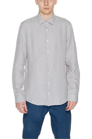 Calvin Klein Overhemden, Heren, Grijs, 4Xl, Linnen, Linnen Overhemd Lange Mouwen Lente/Zomer Collectie