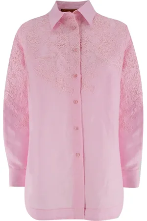 ERMANNO SCERVINO Blouses & Shirts, Dames, Roze, XS, Bloemen Geborduurd Overhemd voor Elke Gelegenheid