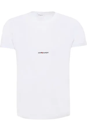 Saint Laurent Tops, Heren, Wit, M, Katoen, Logo Print Witte T-shirts en Polos