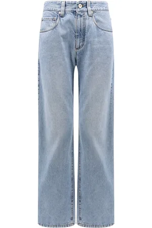 Brunello Cucinelli Jeans, Dames, Blauw, M, Katoen, Blauwe Jeans met Metalen Nieten