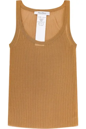 Max Mara Tops, Dames, Bruin, M, Zijden Ronde Hals Mouwloze Tops