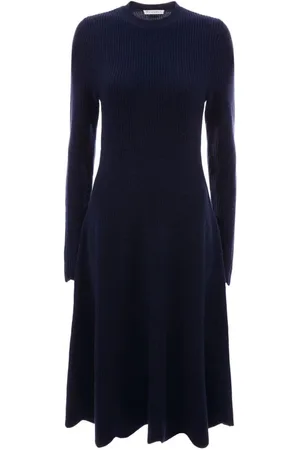 J.W.Anderson Kleedjes, Dames, Blauw, M, Wol, Blauwe Wollen Jurk Lange Mouw