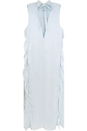 Jil Sander Kleedjes, Dames, Blauw, M, Blauwe V-hals jurk met strik