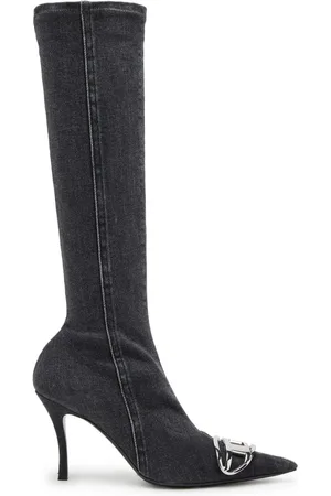 Diesel Schoenen, Dames, Zwart, 40 EU, Katoen, Zwarte ritslaarzen metalen detail