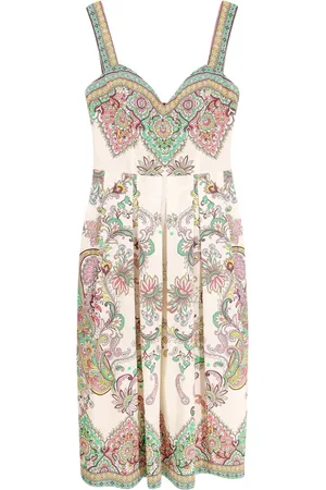 Etro Kleedjes, Dames, , L, Katoen, V-hals Jurk met zijzakken