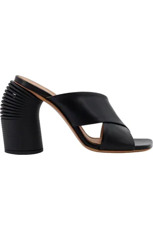 OFF-WHITE Schoenen, Dames, Zwart, 38 EU, Leer, Zwarte Leren Sandalen Lente Hak