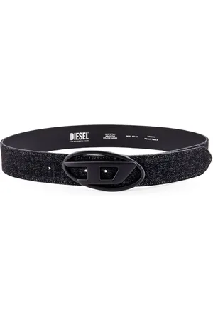 Diesel Accessoires, Heren, Zwart, 95 CM, Denim, Zwart Ovaal Metalen Gesp Leren Riem