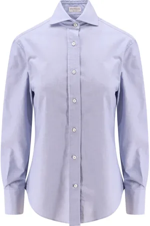 Brunello Cucinelli Blouses & Shirts, Dames, Blauw, S, Katoen, Blauwe Overhemden met Franse Kraag