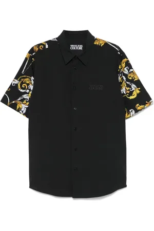 VERSACE Overhemden, Heren, Zwart, S, Zwarte Button-Up Shirt met Logo Detail
