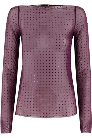 Pinko Tops, Dames, Paars, L, Kanten Glitter Longsleeve Shirt