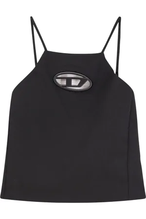 Diesel Tops, Dames, Zwart, 2Xs, Wol, Zwarte T-shirts en Polos met Geribbelde Achterkant