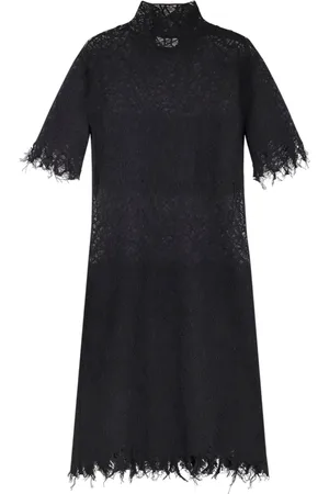 Alexander McQueen Kleedjes, Dames, Zwart, S, Katoen, Zwarte Rits Hoge Hals Jurk