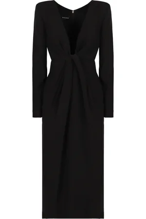 Emporio Armani Kleedjes, Dames, Zwart, XS, Polyester, V-hals jurk met knoopdetail voor