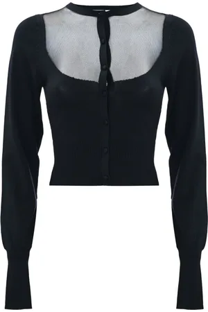 Kocca Truien, Dames, Zwart, XS, Tule, Gebreide vest met knoopsluiting en tule inzet