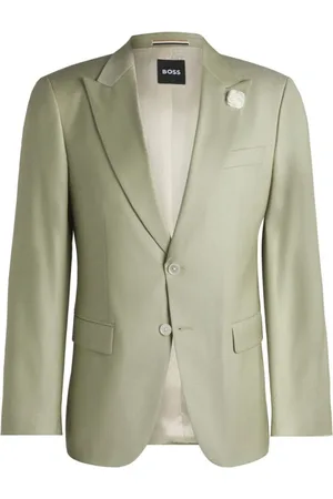 HUGO BOSS Pakken, Heren, Groen, L, Wol, Groen Peak Revers Jas
