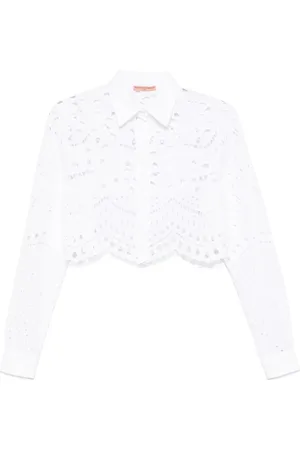 ERMANNO SCERVINO Blouses & Shirts, Dames, Wit, M, Witte Geknoopte Lange Mouw Crop Top