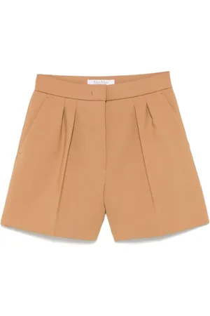 Max Mara Korte broeken, Dames, Bruin, M, Camelkleurige Bruine Shorts met Plooidetails