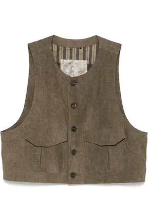 ZIGGY CHEN Jassen, Heren, Bruin, L, Olijfbruine Vest met Voorknopsluiting