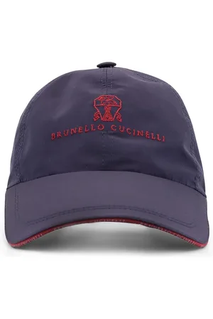 Brunello Cucinelli Accessoires, Heren, Blauw, M, Katoen, Blauw Geborduurd Logo Verstelbare Hoed