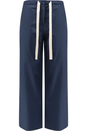 Max Mara Broeken, Dames, Blauw, M, Katoen, Blauwe Elastische Taille Broek