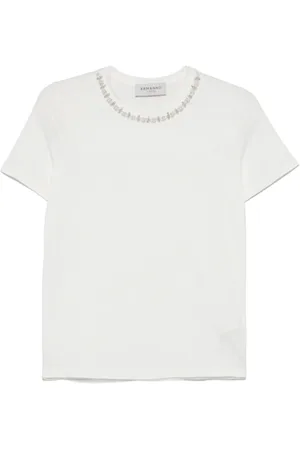 ERMANNO SCERVINO Tops, Dames, Wit, 2Xs, Katoen, Kristalversierd Wit T-shirt