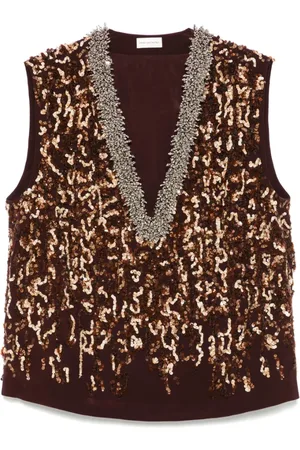 DRIES VAN NOTEN Truien, Dames, Paars, L, Bordeaux V-hals Mouwloze Shirt
